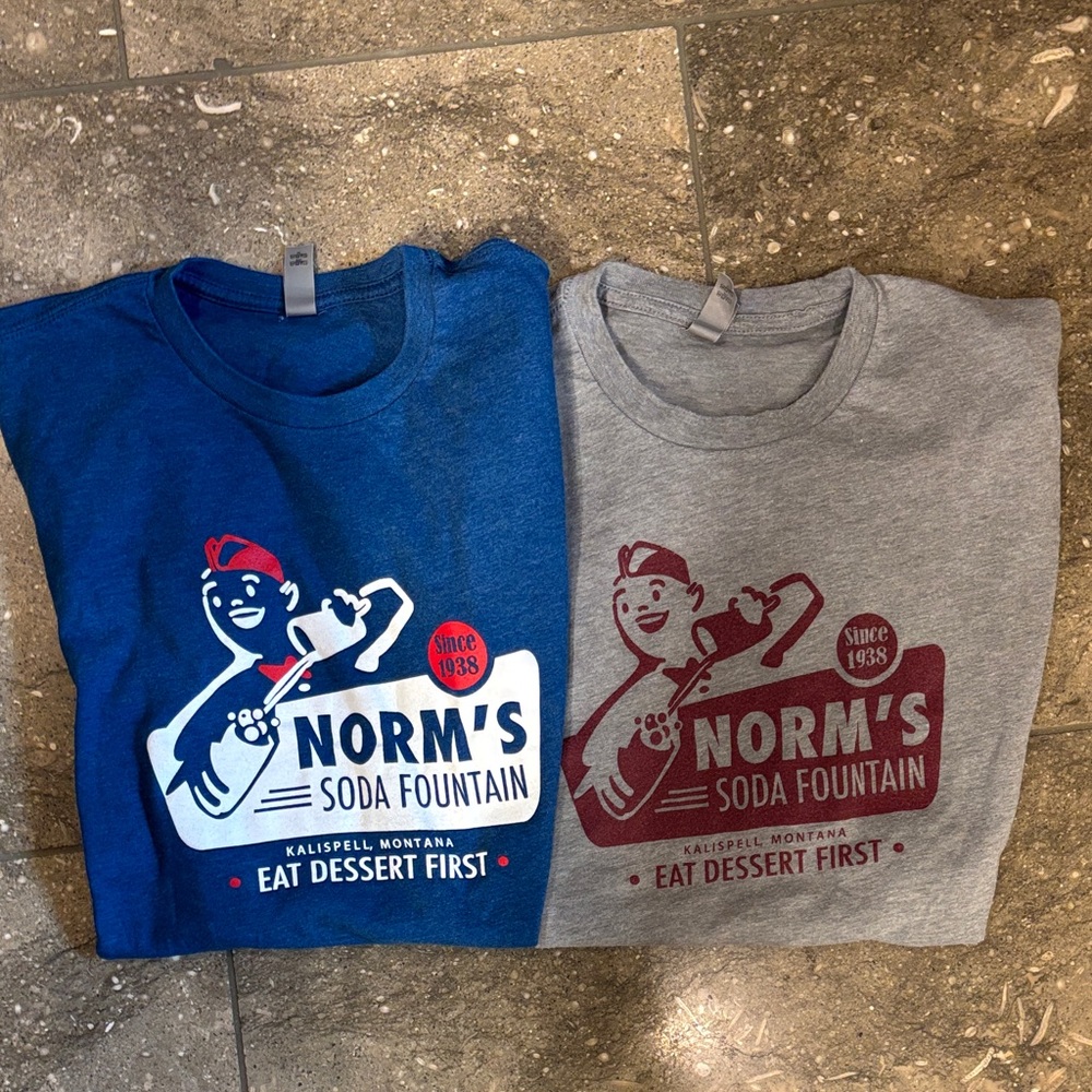 Kalispell Montana Norm’s Soda Fountain Soda Jerk tees, S